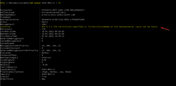 Microsoft Exchange 2016 - 454 4.7.5 The certificate specified in ...
